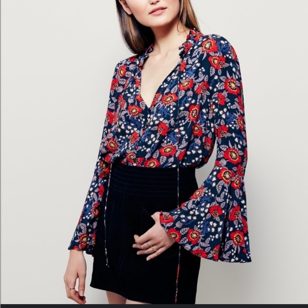 Free People floral bell sleeve tunic dress Small